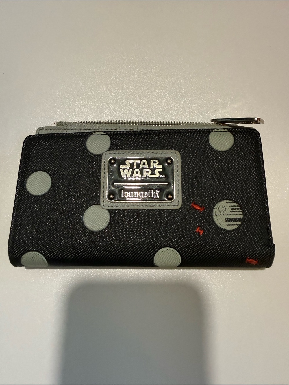 Loungefly Star Wars Black Wallet with Light Gray Polka Dots